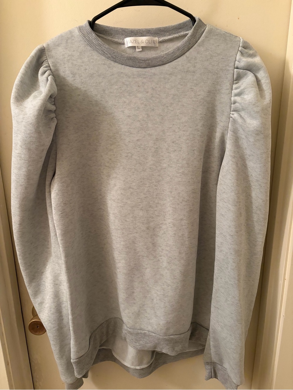 Hazel & Olive Light Gray Puff Sleeve Sweatshirt